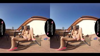 Solo blonde fuck doll, Sarah Kay is masturbating, in VR